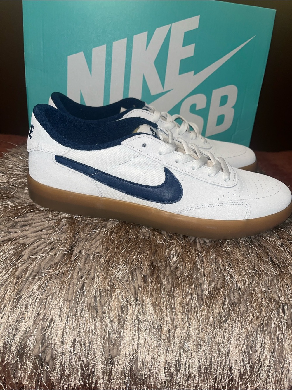 Nike White and Navy SB Heritage Vulc Skate Shoes